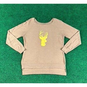 Rue 21 Brown Long Sleeve Yellow Deer Stitched Pullover Sweater‎ Womens Size XL